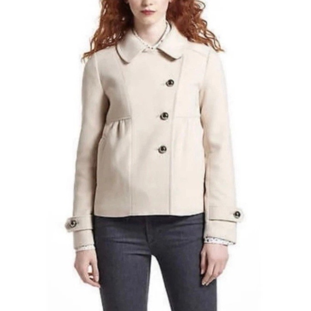 Anthropologie Leifnotes Ivory Peter Pan Collar Swing Coat Womens 12